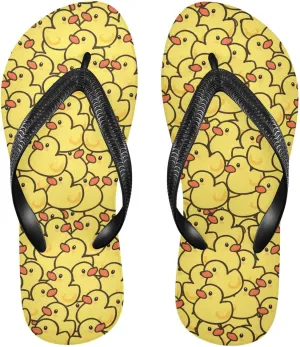 ALAZA Cute Yellow Rubber Ducks Flip Flops for Women Fashion Beach Slippers Comfort Mens Flip Flops Non-Slip Rubber Shower Slippers Sandal for Hotel Travel Sport,XS