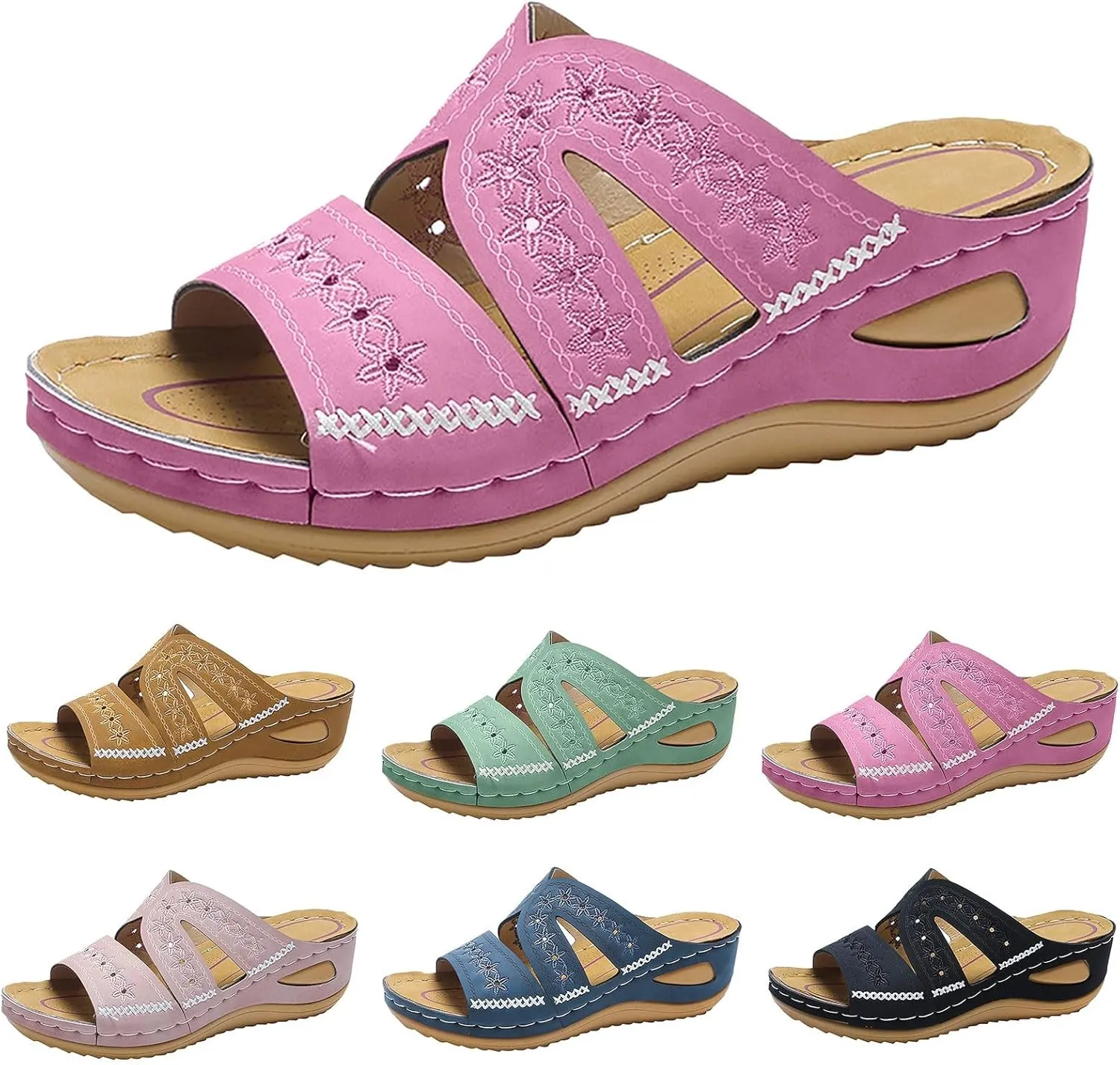 AMDBEL Sandals for Women 2024 Dressy Orthopedic Sandals with Arch Support Flip Flops Wedge Sandals Comfortable Walking Shoes