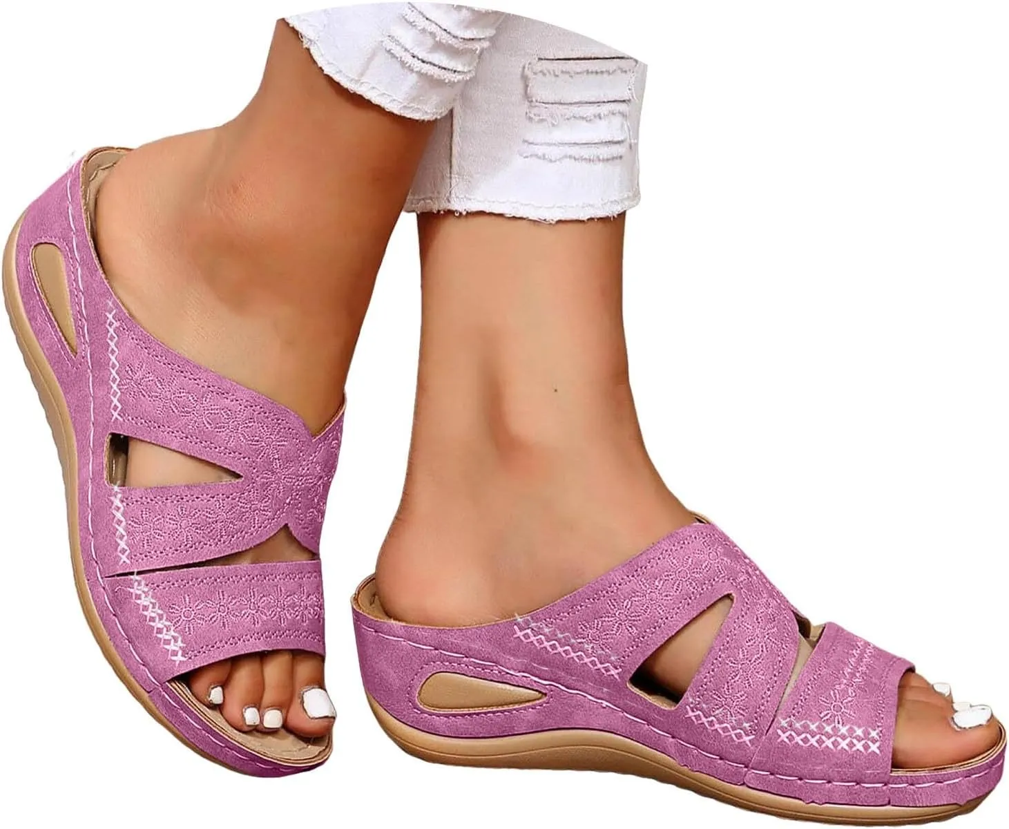 AMDBEL Sandals for Women 2024 Dressy Orthopedic Sandals with Arch Support Flip Flops Wedge Sandals Comfortable Walking Shoes