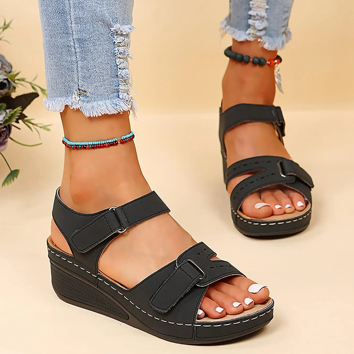 AMDBEL Summer Sandals for Women 2024 Trendy Womens Sandals Arch Support Orthotic Sandals Flip Flops Wedge Walking Slippers