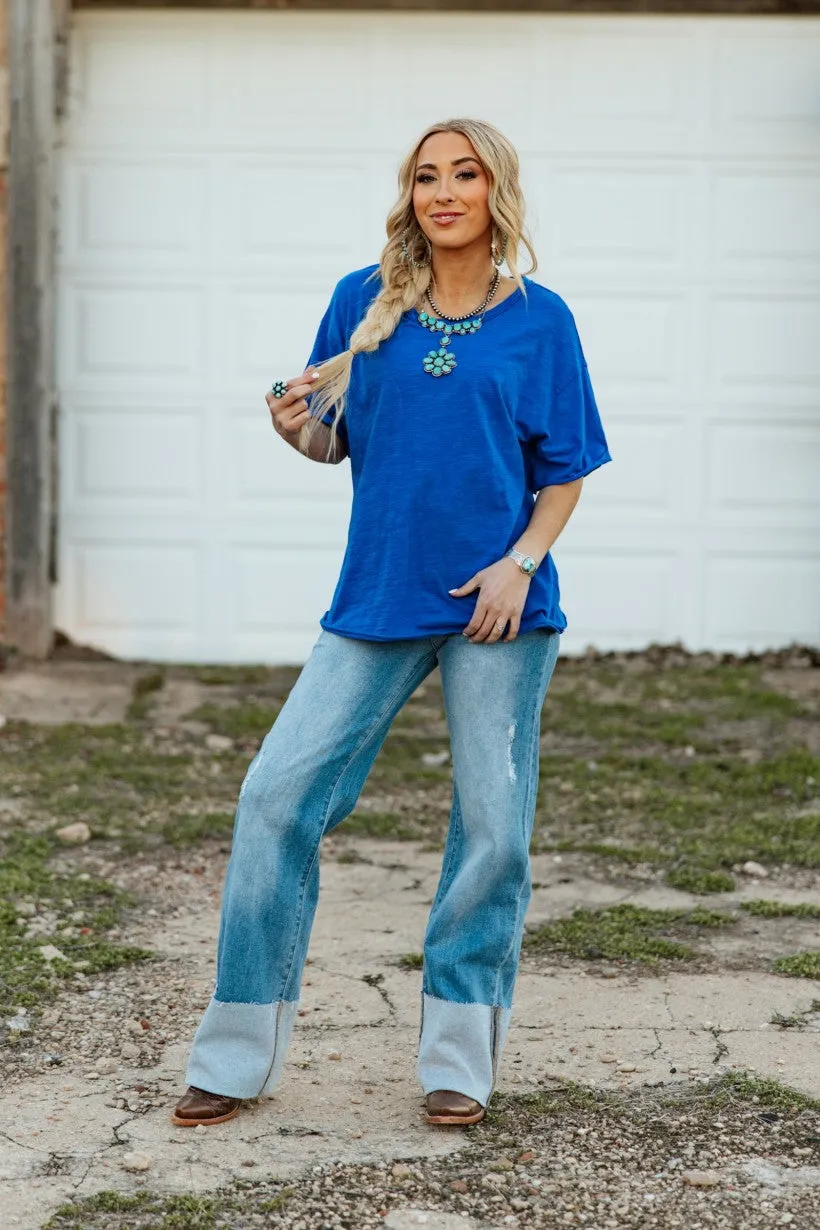 Andree by Morgan Nicole Royal Blue Cotton Short Sleeve Tee