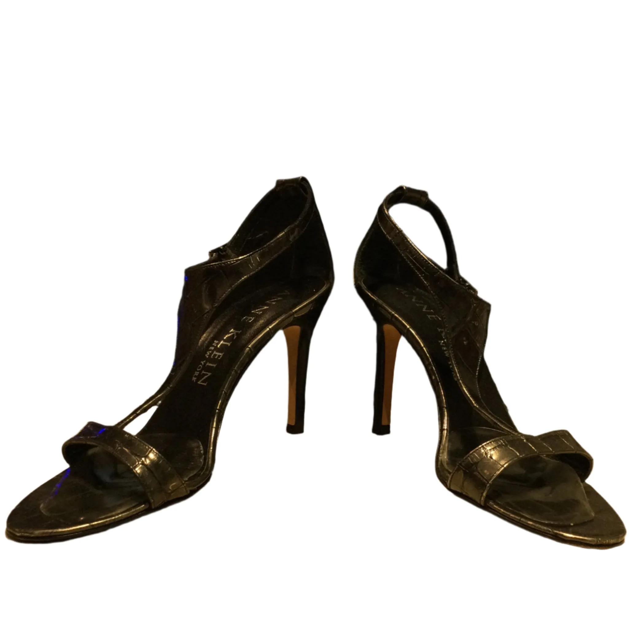 ANNE KLEIN BLACK METALLIC STRAPPY HIGH HEEL SIZE 6