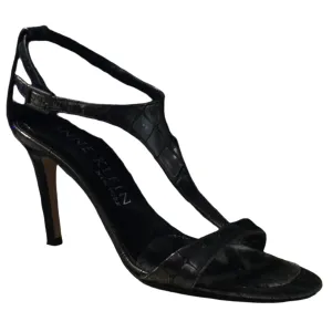 ANNE KLEIN BLACK METALLIC STRAPPY HIGH HEEL SIZE 6