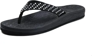 Arch Support Flip Flops for Women Rhinestone Comfor Walking Thong Womens Sandals Orthotic Rubber Soles Summer Beach Flip Flop Slippers Slip On Indoor Outdoor