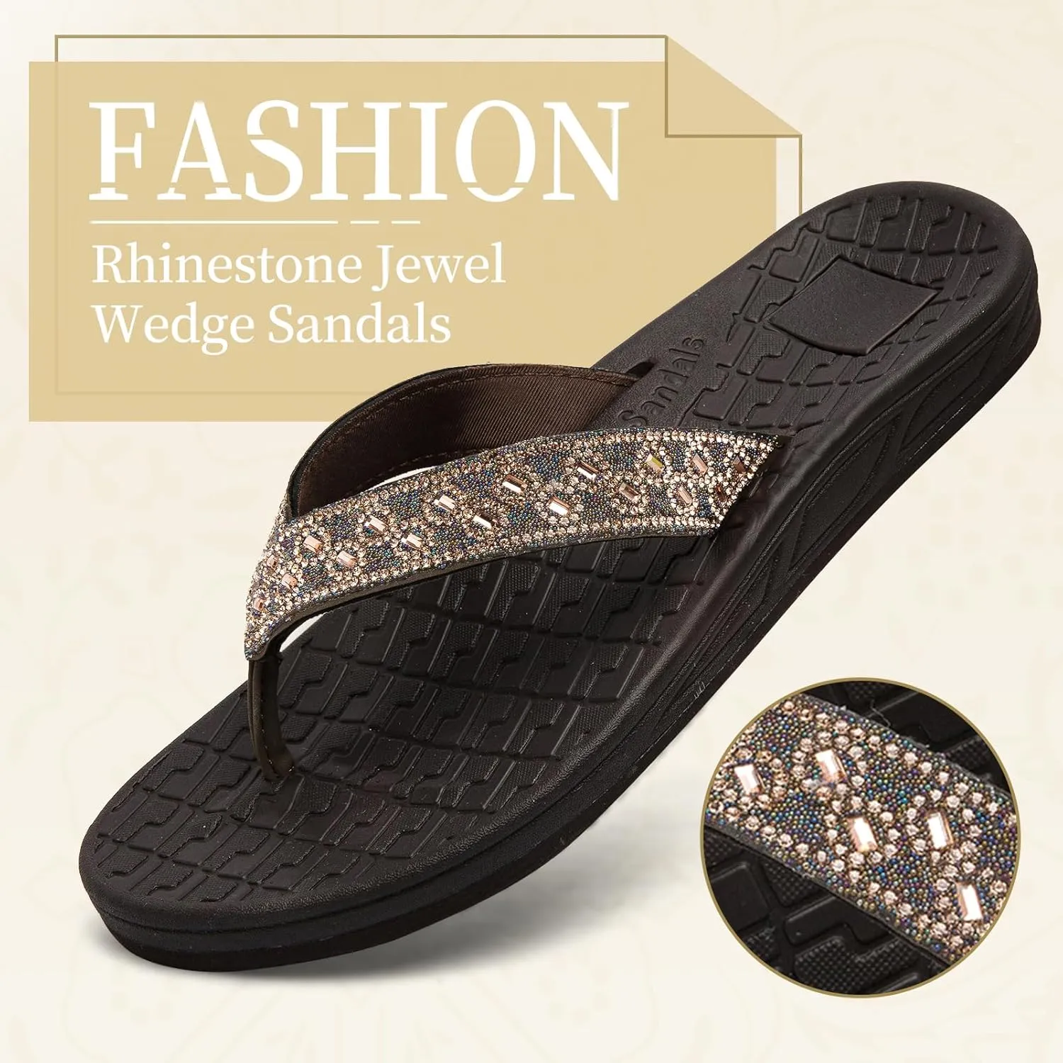 Arch Support Flip Flops for Women Rhinestone Comfor Walking Thong Womens Sandals Orthotic Rubber Soles Summer Beach Flip Flop Slippers Slip On Indoor Outdoor