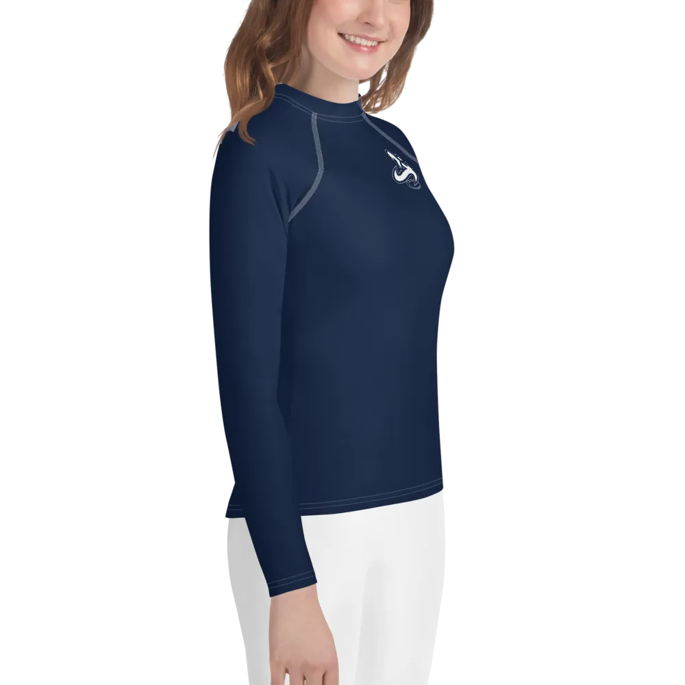 Athletic Apparatus Navy Blue White logo White stitch Youth Rash Guard