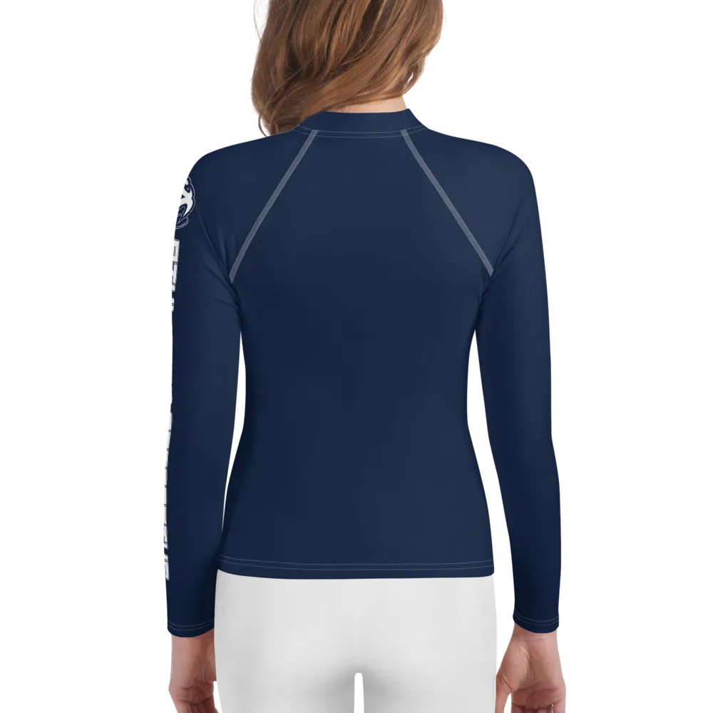 Athletic Apparatus Navy Blue White logo White stitch Youth Rash Guard