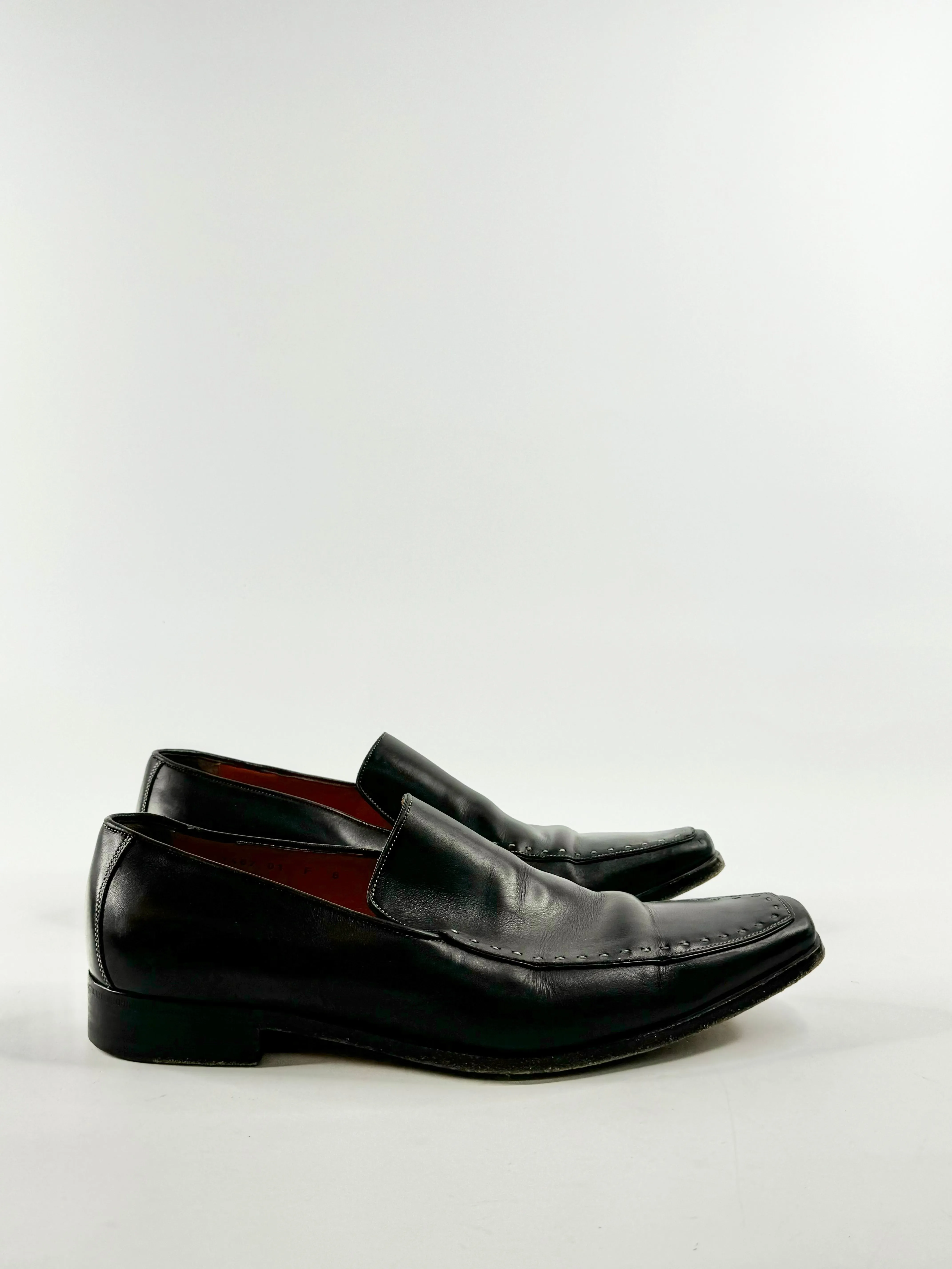 Black Elongated Grey Stitch Loafers - 8