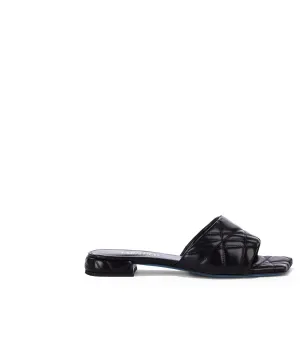 Black quilted nappa leather flat sandals