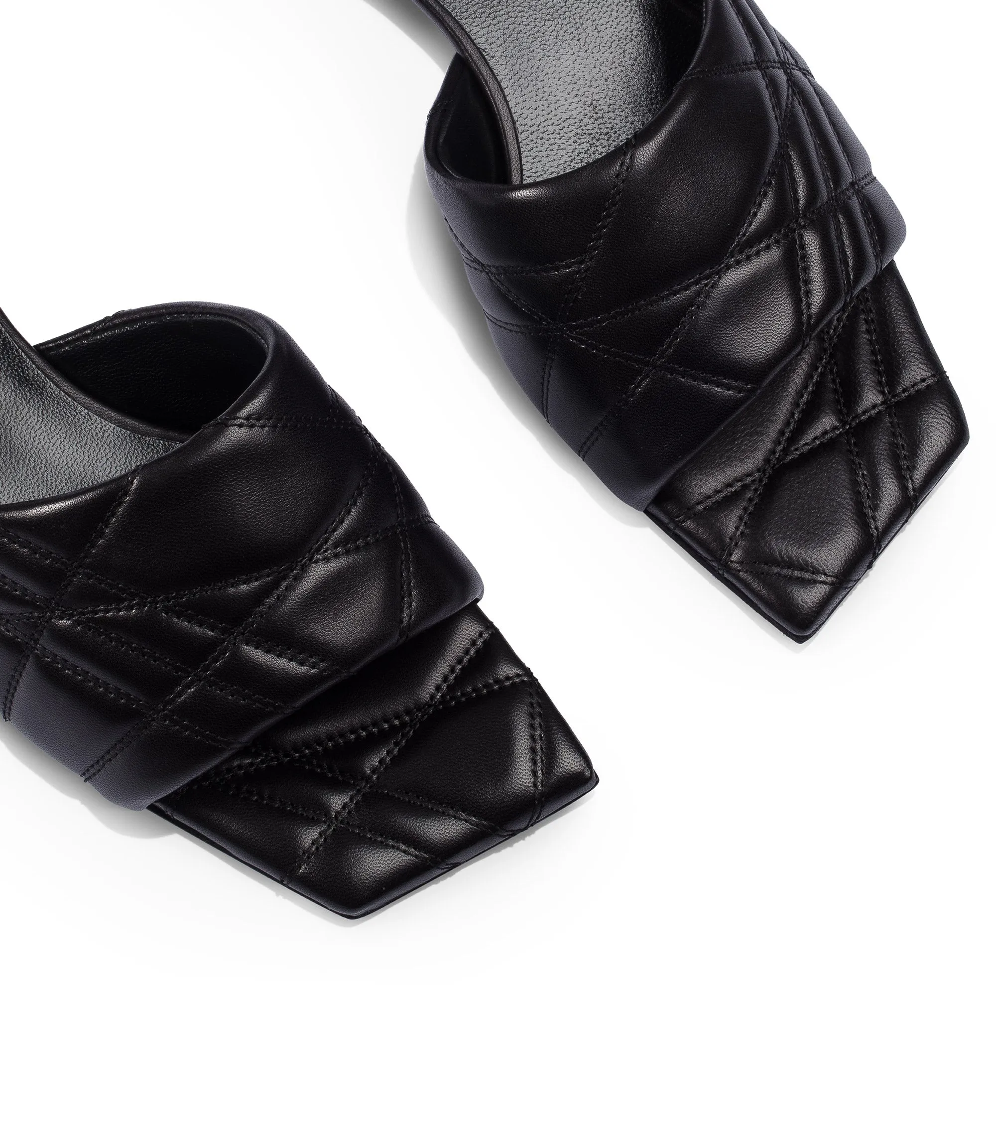 Black quilted nappa leather flat sandals