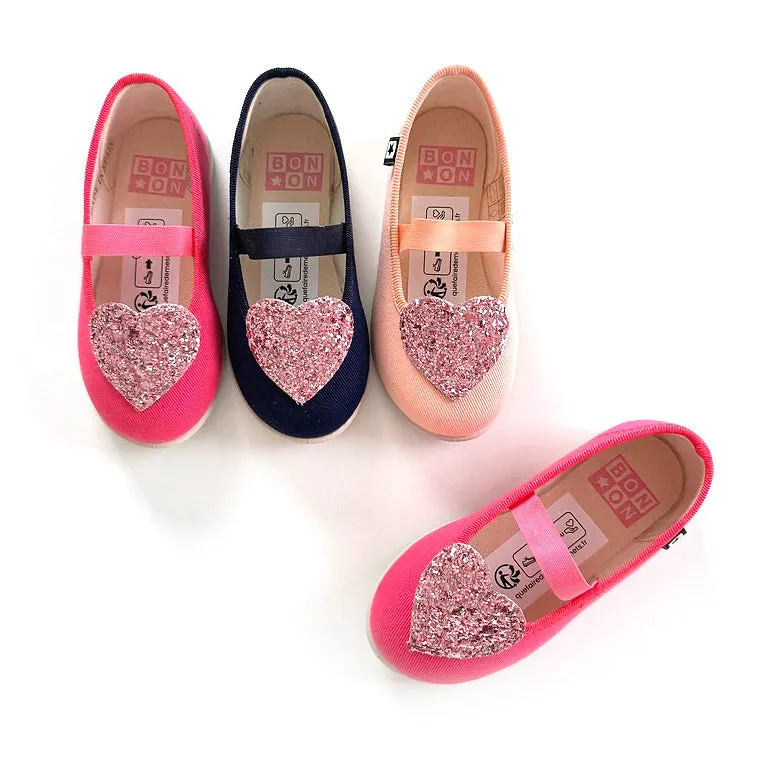 BONTON Sara Sparkle Heart Mary Janes - Navy
