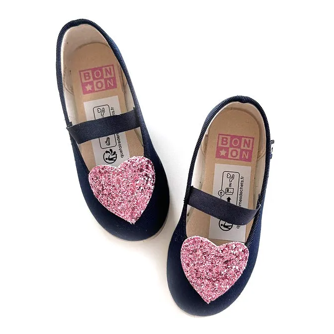 BONTON Sara Sparkle Heart Mary Janes - Navy