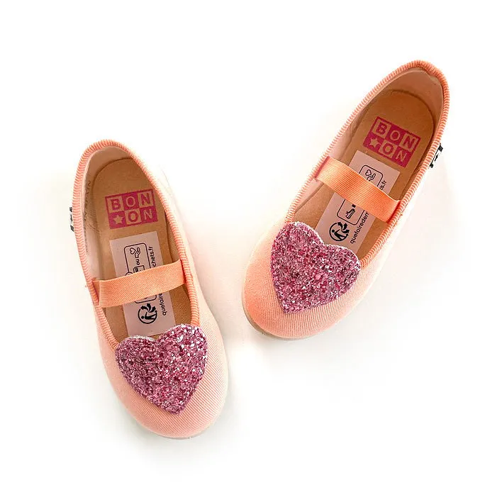 BONTON Sara Sparkle Heart Mary Janes - Peach