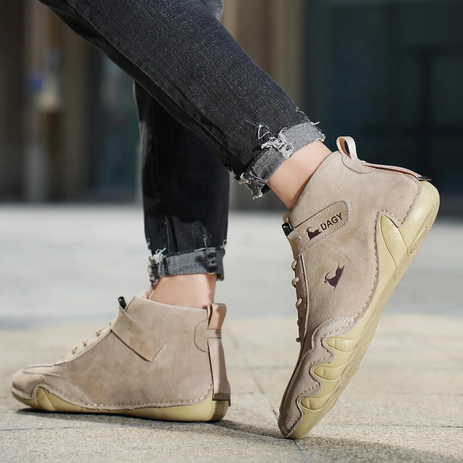 Boxpopla Men's Italian Handmade Suede Ankle Boots,Driving Beck Shoes for Men Casual Boots Waterproof Genuine Leather Breathable Non-Slip Lightweight Chukka Fashion