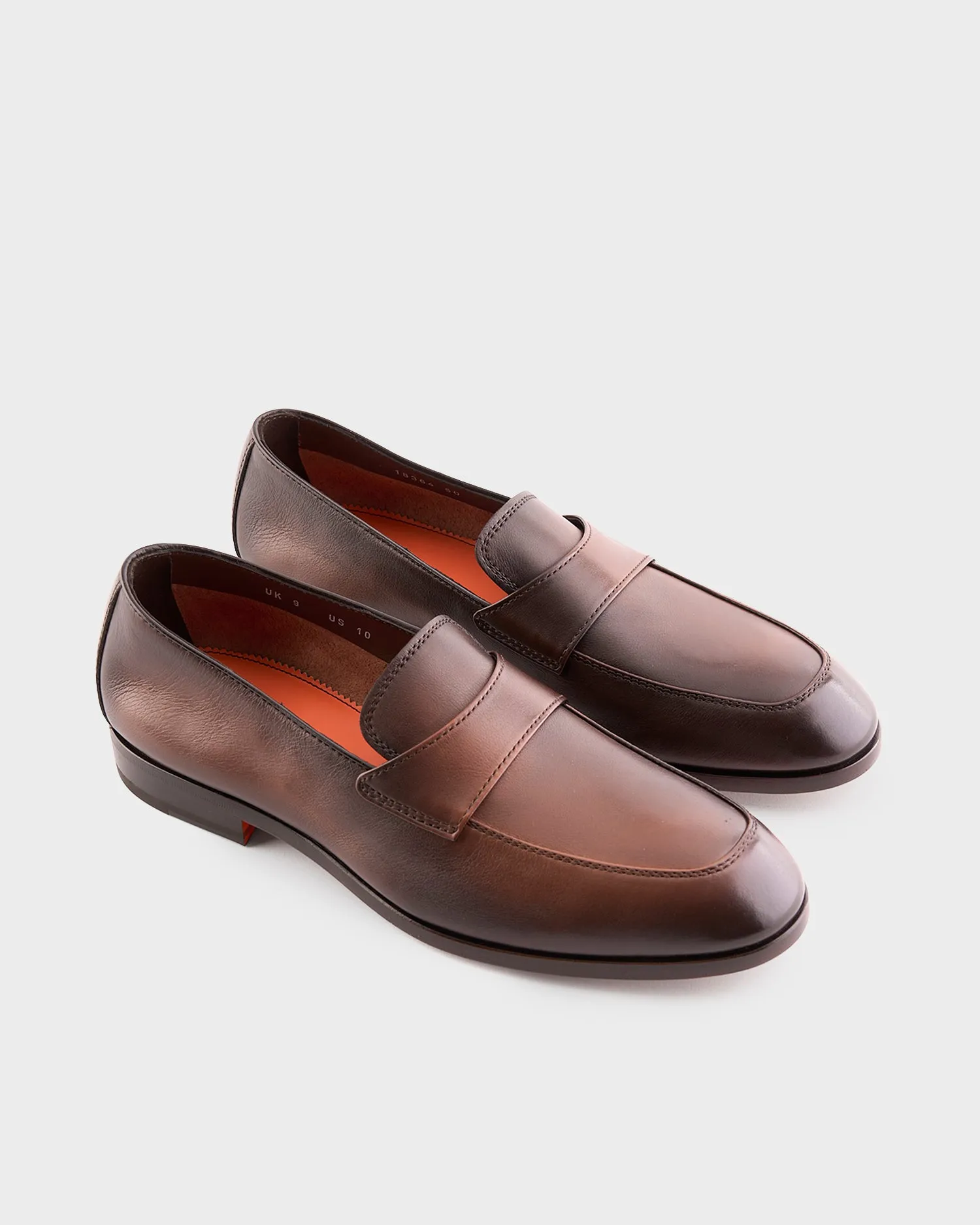 Brown Polished Leather Penny Loafers