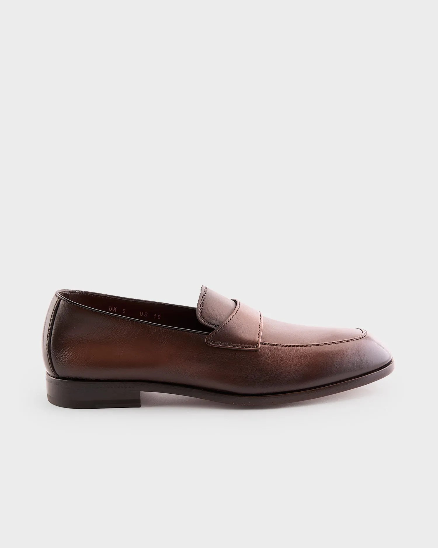 Brown Polished Leather Penny Loafers