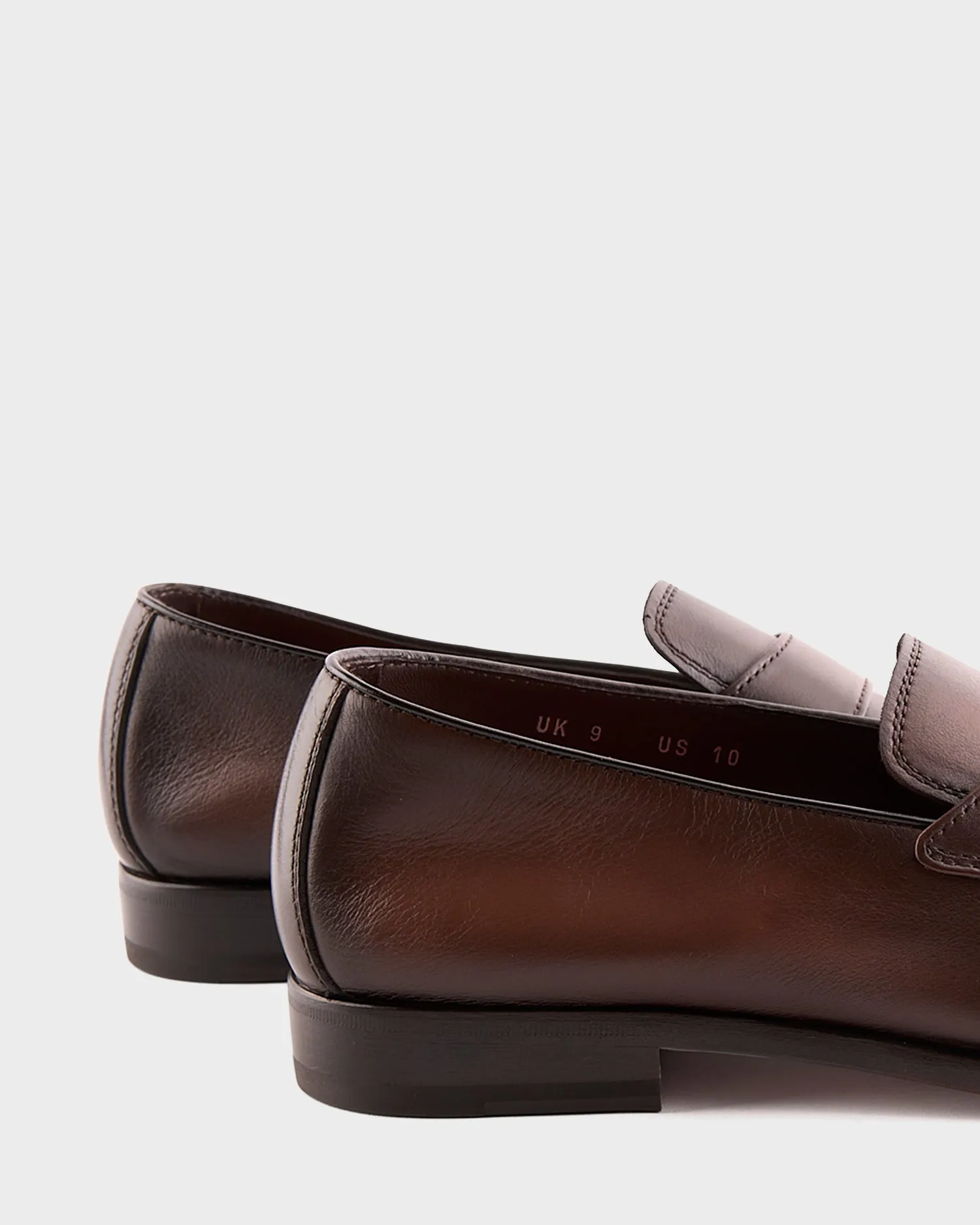 Brown Polished Leather Penny Loafers