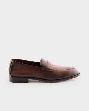 Brown Polished Leather Penny Loafers