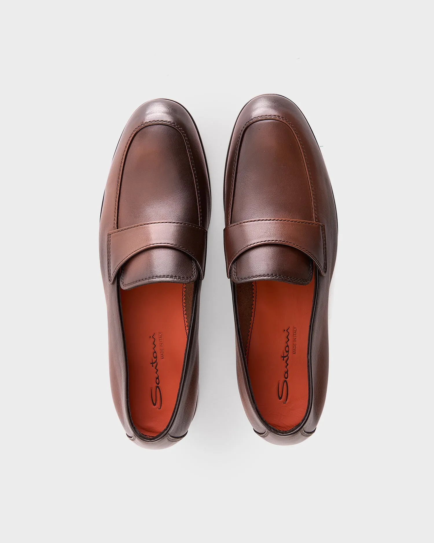 Brown Polished Leather Penny Loafers