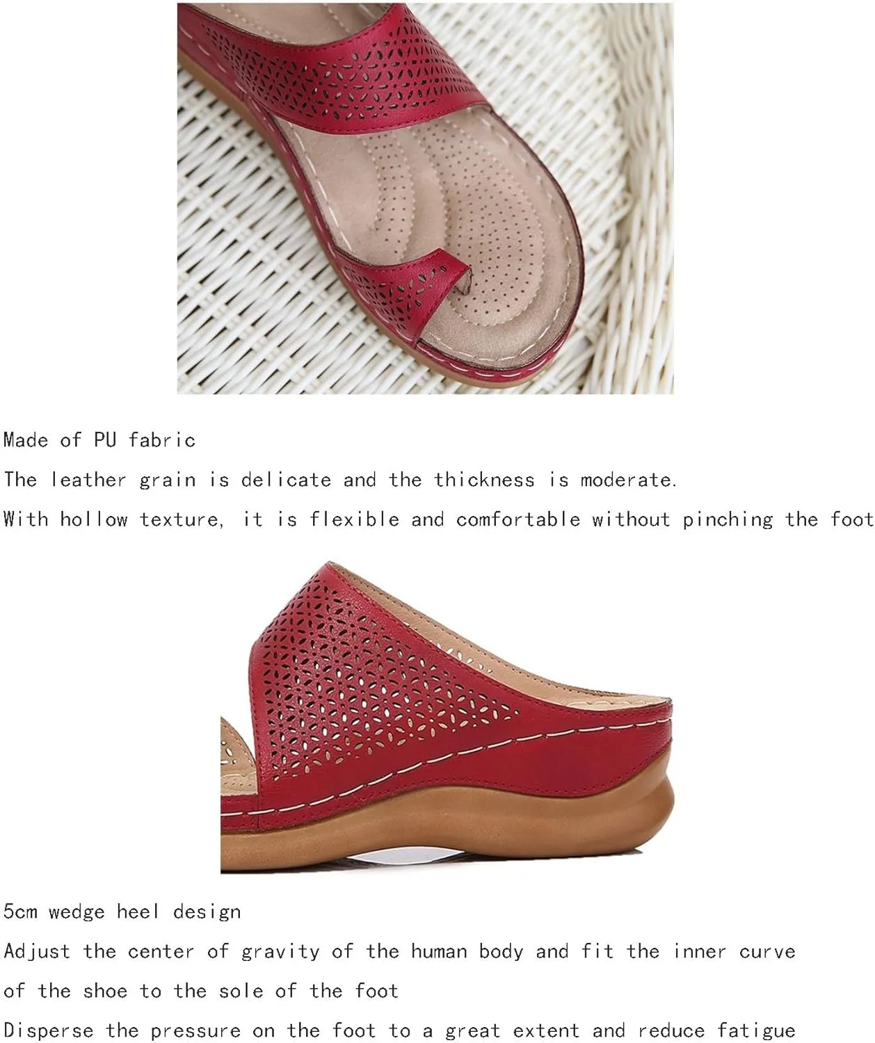 Bunion Correction Sandals, Women's Comfy Hollow Wedge Heels Slip-On Bunion Corrector Slippers, Open Toe Breathable Casual Travel Shoes, for Flat Feet and Plantar Fasciitis Orthopedic