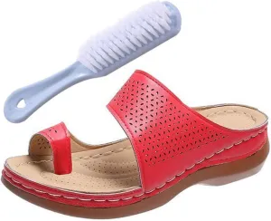 Bunion Correction Sandals, Women's Comfy Hollow Wedge Heels Slip-On Bunion Corrector Slippers, Open Toe Breathable Casual Travel Shoes, for Flat Feet and Plantar Fasciitis Orthopedic