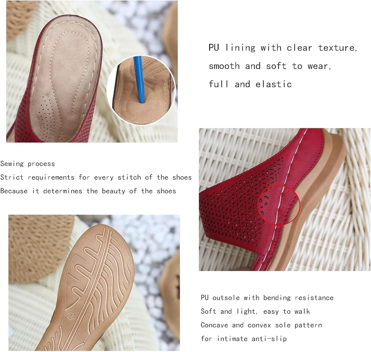Bunion Correction Sandals, Women's Comfy Hollow Wedge Heels Slip-On Bunion Corrector Slippers, Open Toe Breathable Casual Travel Shoes, for Flat Feet and Plantar Fasciitis Orthopedic