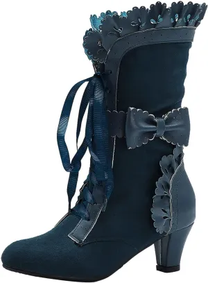 Cathalem Victorian Boots for Women Casual Lace Up Renaissance Boots 70s Mid Heels Vintage Boots Halloween Cosplay Witch Shoes