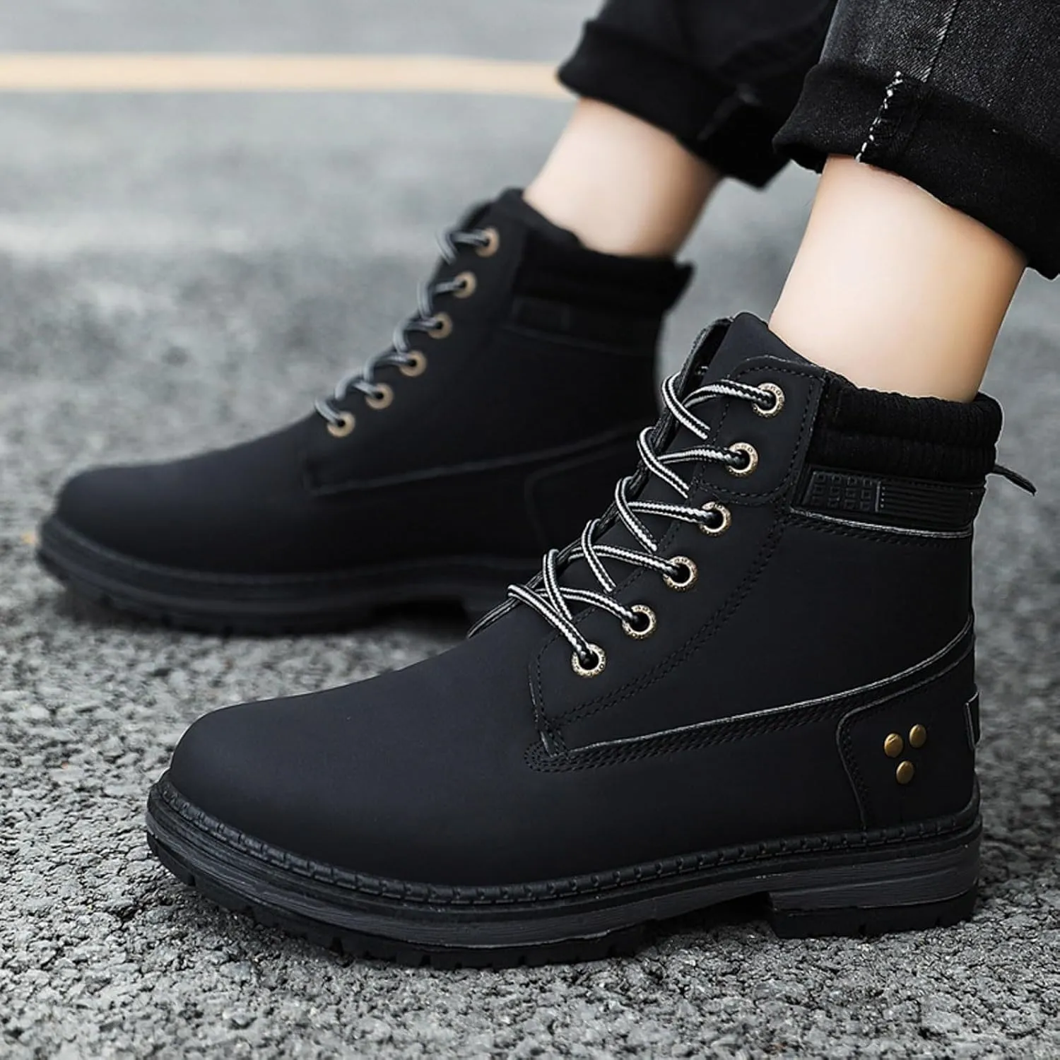 Cathalem Women's Combat Boots, Women's Work Waterproof Hiking Combat Boots Lace up Low Heel Booties Ankle Boots
