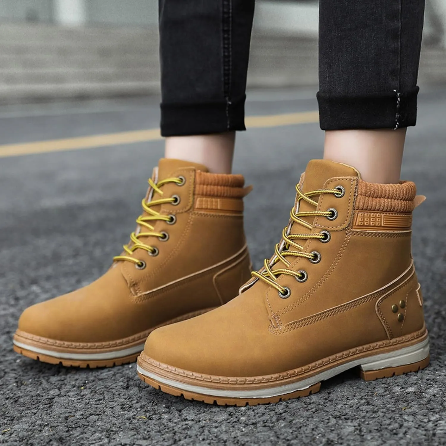 Cathalem Women's Combat Boots, Women's Work Waterproof Hiking Combat Boots Lace up Low Heel Booties Ankle Boots