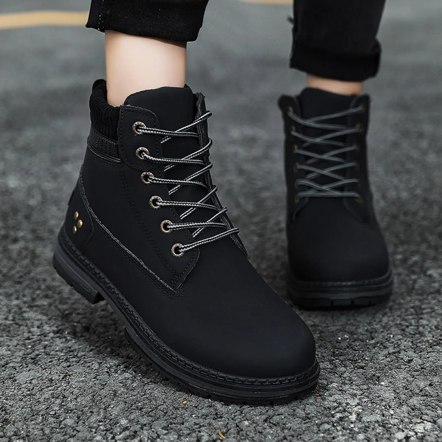 Cathalem Women's Combat Boots, Women's Work Waterproof Hiking Combat Boots Lace up Low Heel Booties Ankle Boots