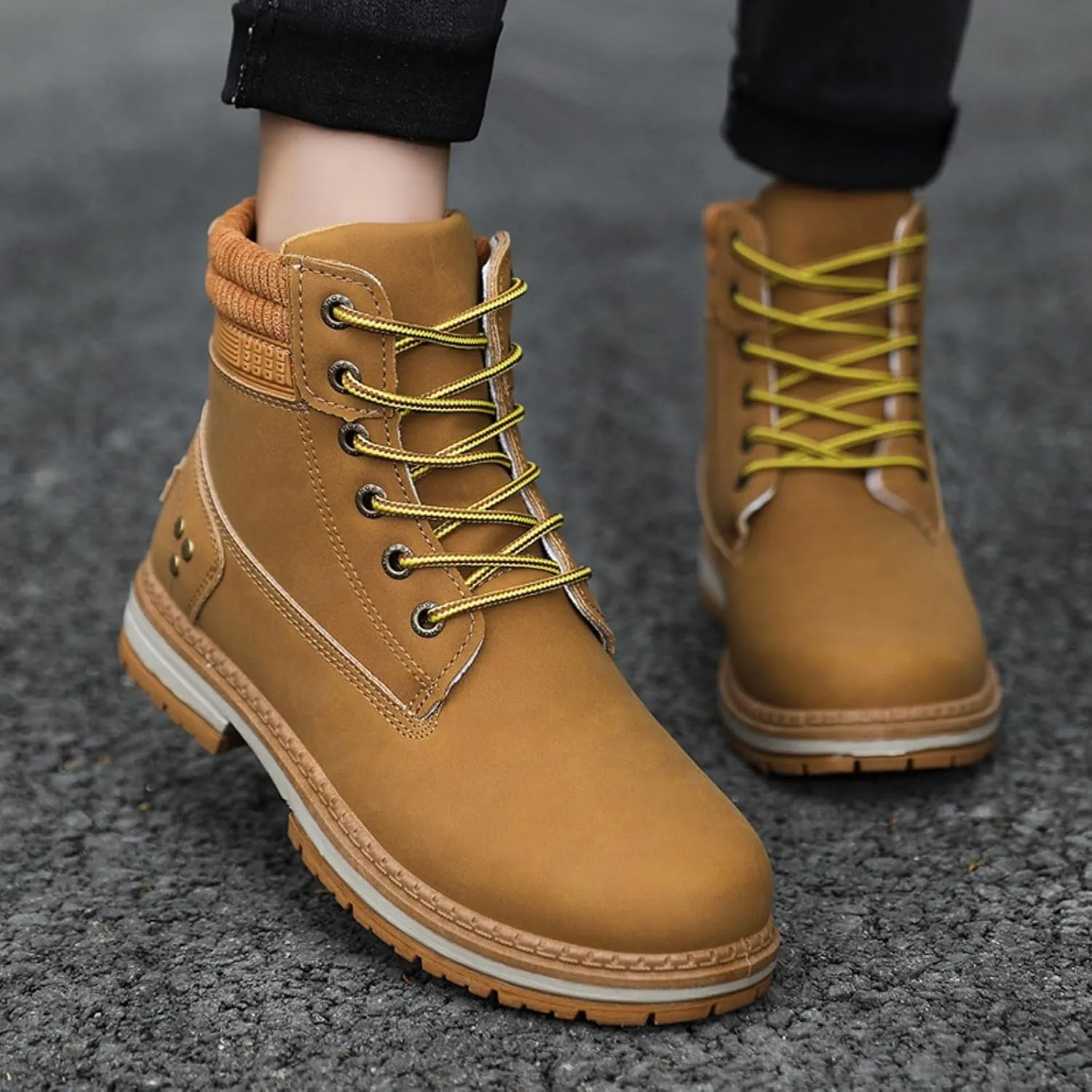 Cathalem Women's Combat Boots, Women's Work Waterproof Hiking Combat Boots Lace up Low Heel Booties Ankle Boots
