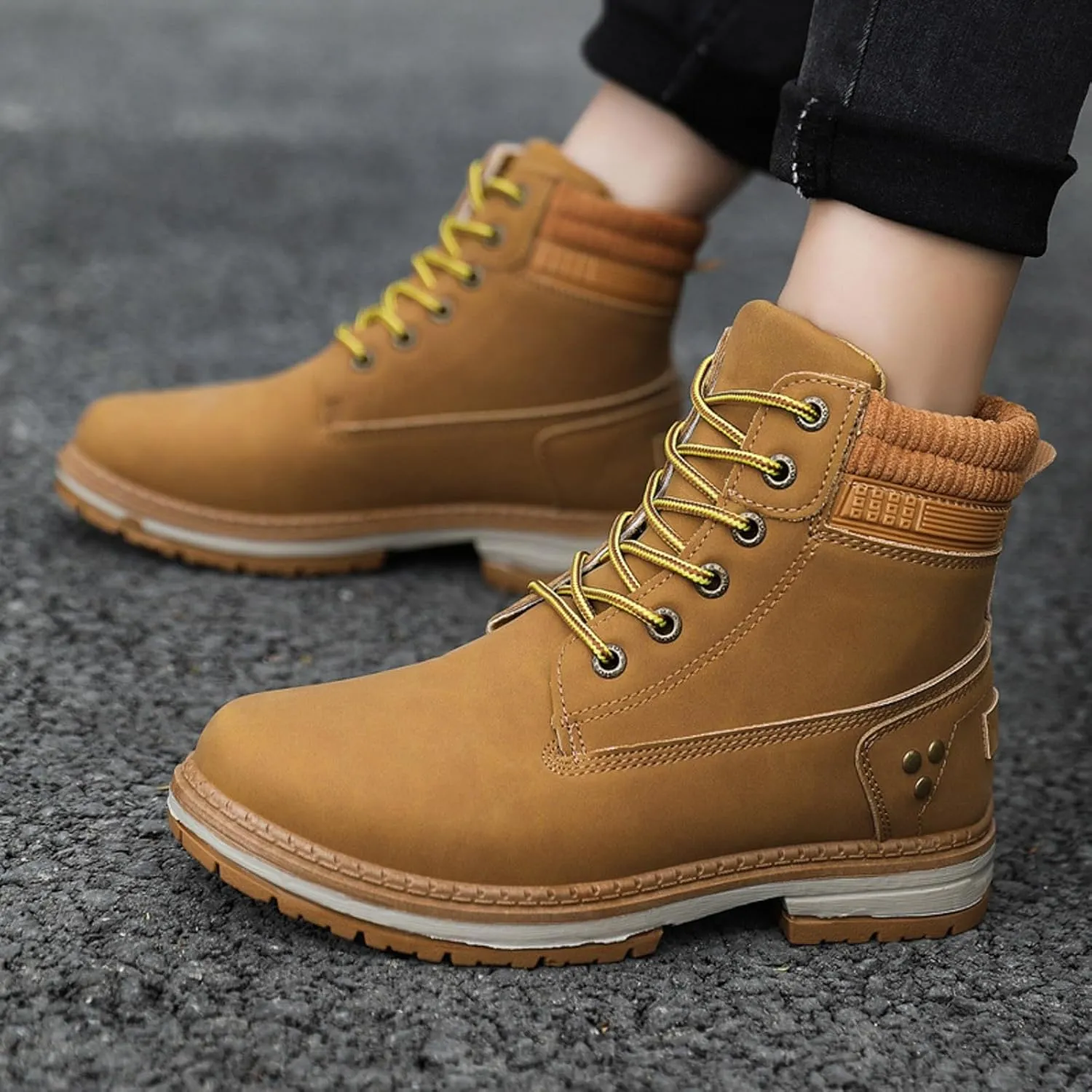 Cathalem Women's Combat Boots, Women's Work Waterproof Hiking Combat Boots Lace up Low Heel Booties Ankle Boots