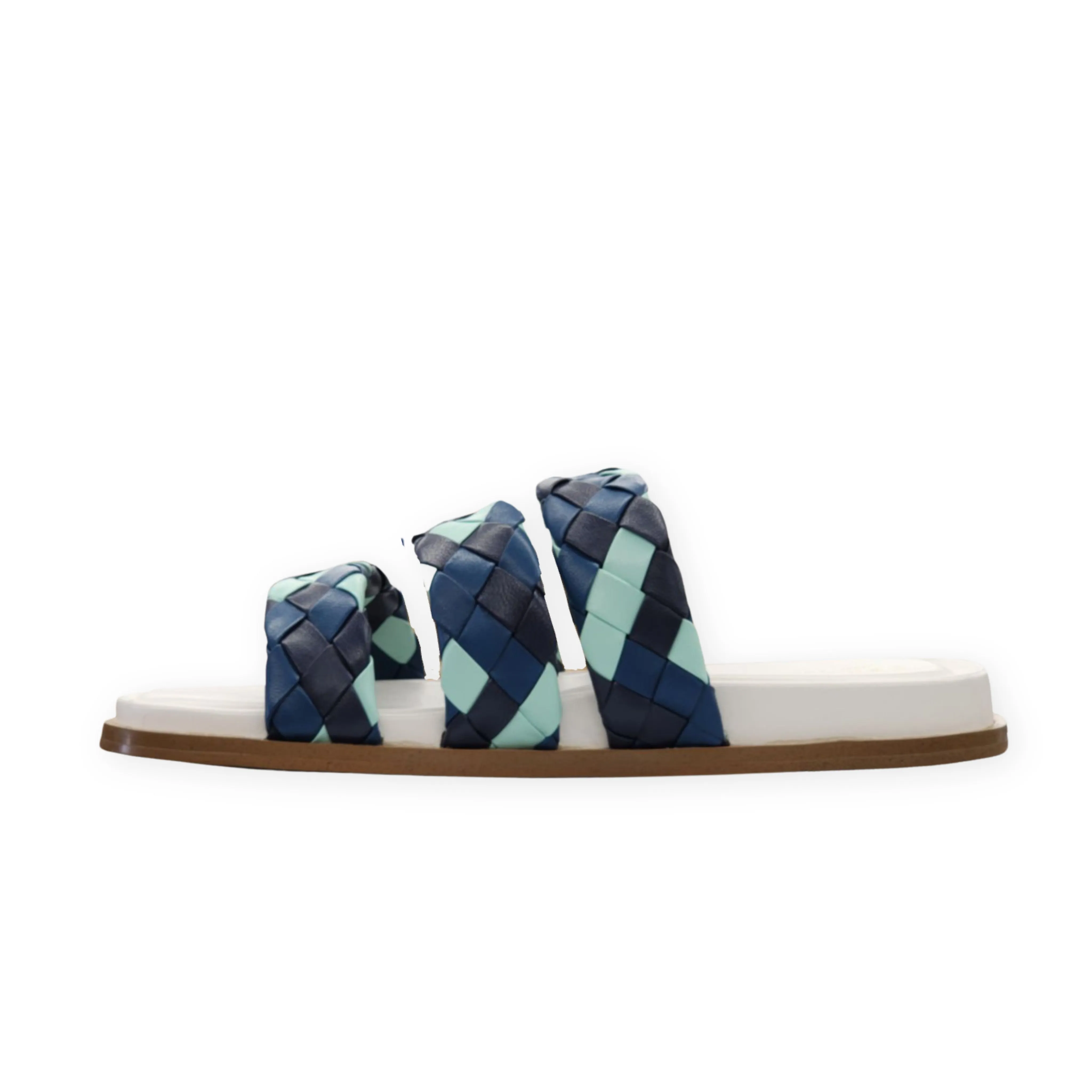 Cecelia New York Elaine Blue Leather Womens Casual Slip On Open Toe Cage Sandals