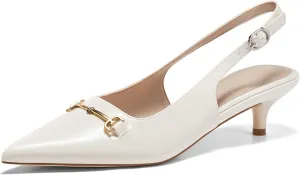 Coutgo Womens Slingback Kitten Heels Low Heel Dress Shoes Closed Pointed Toe Metal Chain Office Work Pumps