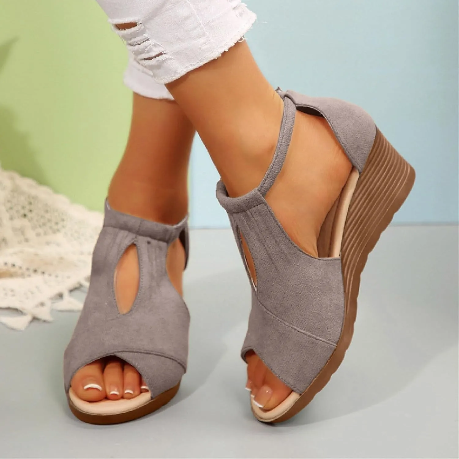 Damping Sole Upgradation Stretch Lightweight Sandals, Reef Platform Sandals Wedges Low Heel Rubber Arch Support Cushion Slip on Going Out Comfortable Black Slides Wedge Slippers Dressy
