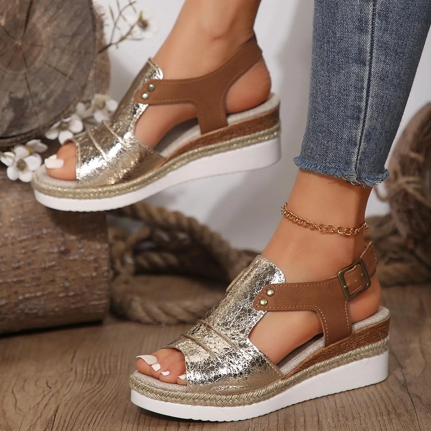 Dheva-C Orthopedic Platform Wedge Sandals for Women Summer Dressy 2023 Flat Open Toe Ankle Strap Espadrilles Sandals Casual Strappy Slip on Sandals Beach Boho Sandals Comfortable Outdoor Shoes