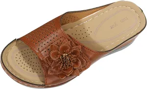 Dheva-C Orthopedic Sandals for Women, Women Walking Slippers with Arch Support Anti-Slip Breathable Bohemia Comfortable Sandal Slip On Flip Flops (Brown-a, 6.5)