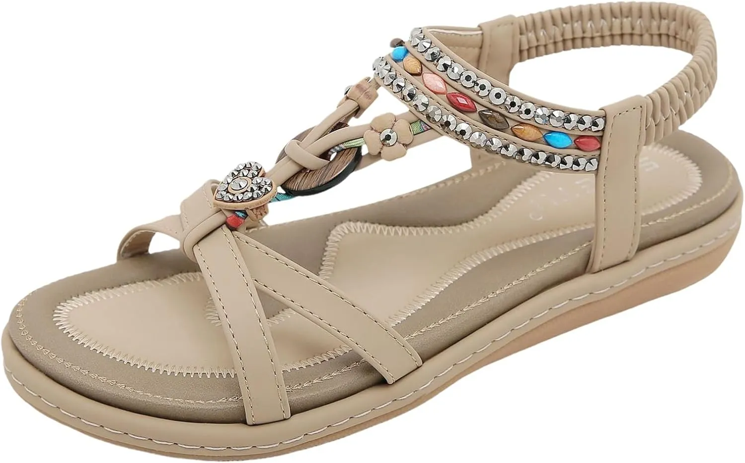 Dheva-C Orthopedic Sandals Women Flat Dressy Sandal Summer Comfortable Slip-on Casual Beach Shoes Dress Bohemian Ankle Elastic Flat Sandals Dressy Summer