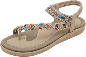 Dheva-C Orthopedic Sandals Women Flat Dressy Sandal Summer Comfortable Slip-on Casual Beach Shoes Dress Bohemian Ankle Elastic Flat Sandals Dressy Summer