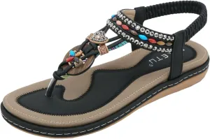 Dheva-C Orthopedic Sandals Women Flat Dressy Sandal Summer Comfortable Slip-on Casual Beach Shoes Dress Bohemian Ankle Elastic Flat Sandals Dressy Summer