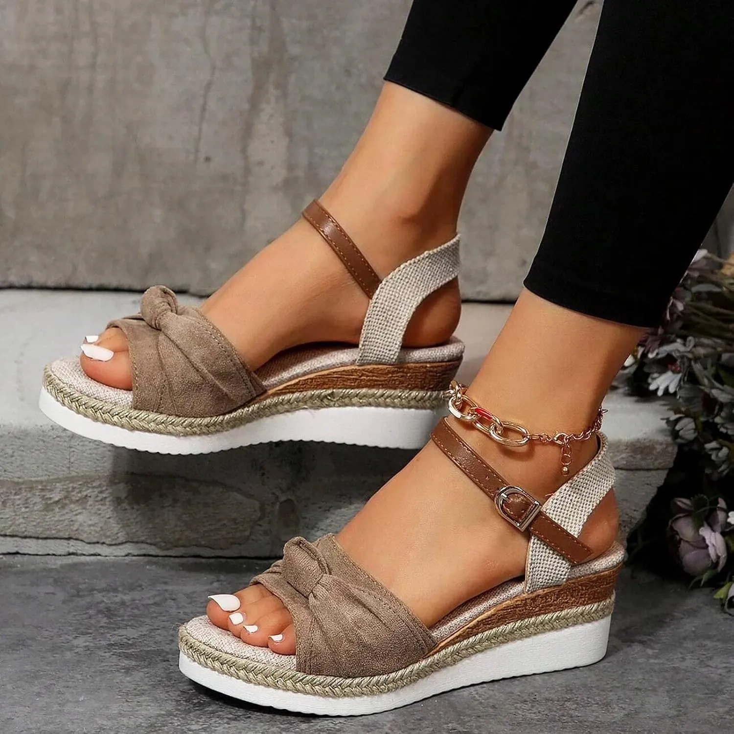 Dheva-C Orthopedic Wedge Sandals for Women Summer Dressy 2024 Open Toe Ankle Strap Platform Slip on Sandals Casual Strappy Low Wedges Sandals Beach Sandals Dress Shoes Comfortable Outdoor Shoes