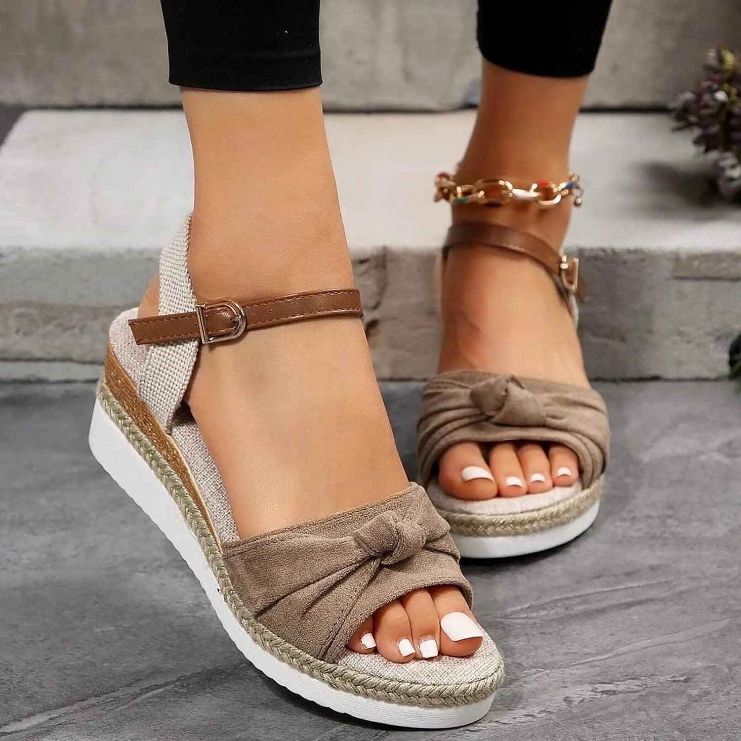 Dheva-C Orthopedic Wedge Sandals for Women Summer Dressy 2024 Open Toe Ankle Strap Platform Slip on Sandals Casual Strappy Low Wedges Sandals Beach Sandals Dress Shoes Comfortable Outdoor Shoes