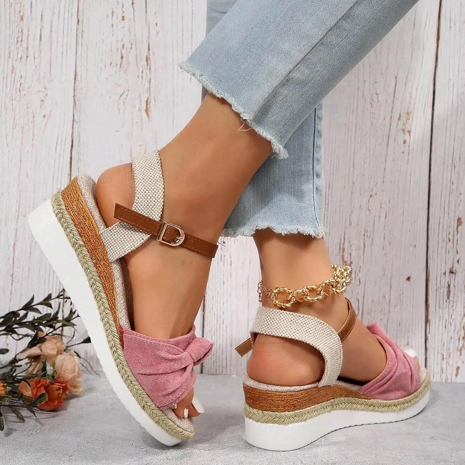 Dheva-C Orthopedic Wedge Sandals for Women Summer Dressy 2024 Open Toe Ankle Strap Platform Slip on Sandals Casual Strappy Low Wedges Sandals Beach Sandals Dress Shoes Comfortable Outdoor Shoes