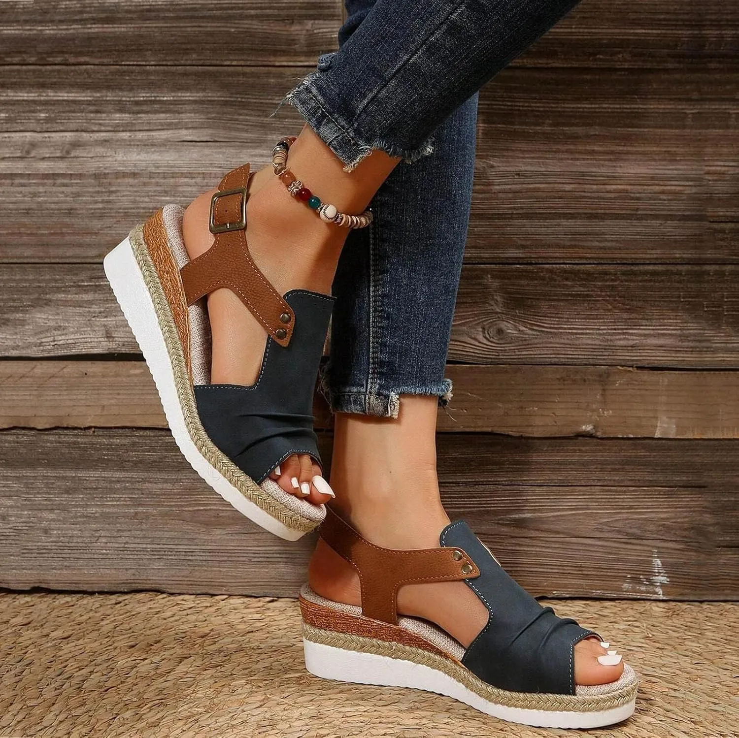 Dheva-C Orthopedic Wedge Sandals for Women Summer Dressy 2024 Open Toe Ankle Strap Platform Slip on Sandals Casual Strappy Low Wedges Sandals Beach Sandals Dress Shoes Comfortable Outdoor Shoes