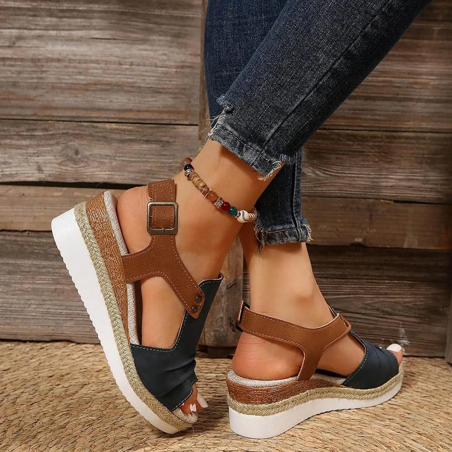 Dheva-C Orthopedic Wedge Sandals for Women Summer Dressy 2024 Open Toe Ankle Strap Platform Slip on Sandals Casual Strappy Low Wedges Sandals Beach Sandals Dress Shoes Comfortable Outdoor Shoes