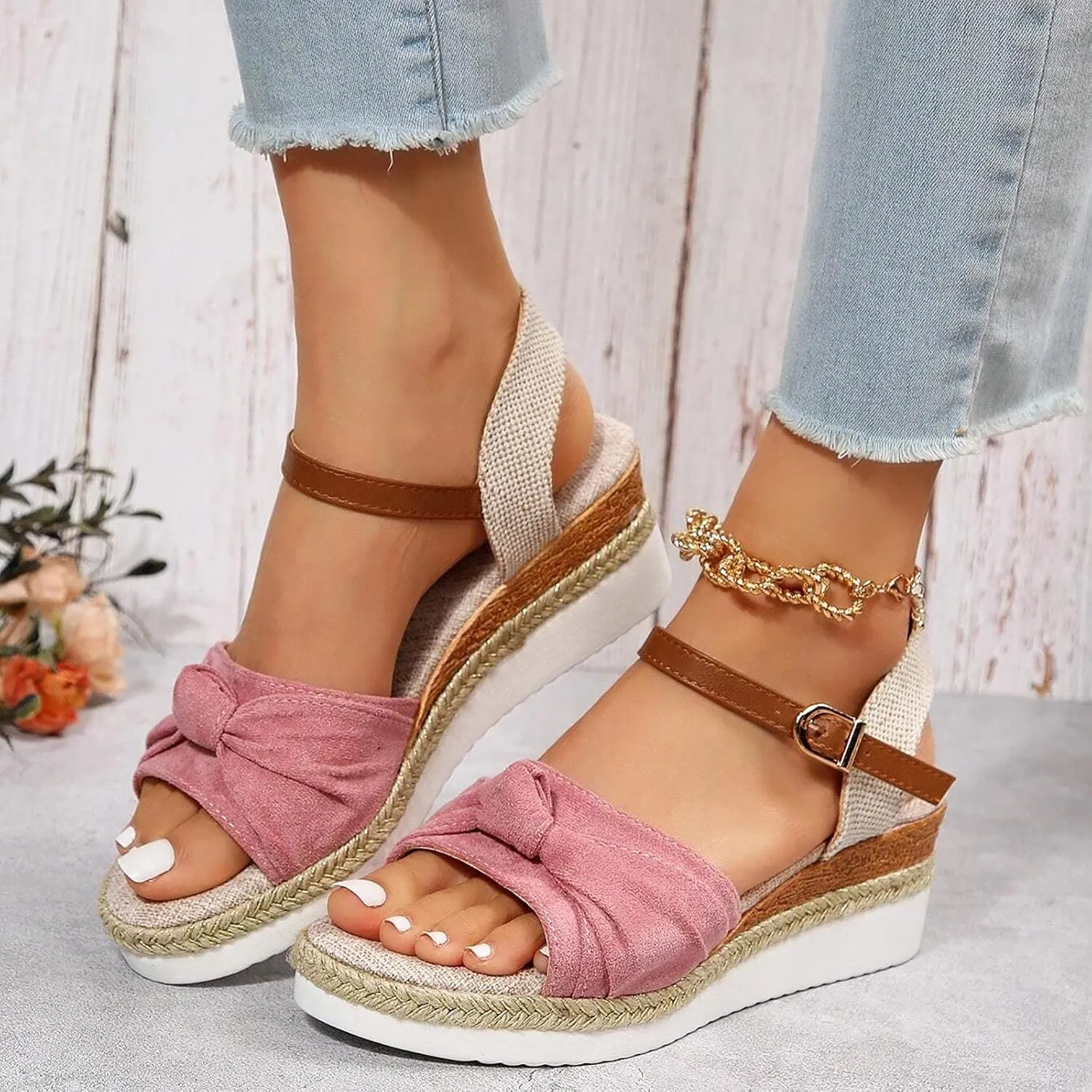 Dheva-C Orthopedic Wedge Sandals for Women Summer Dressy 2024 Open Toe Ankle Strap Platform Slip on Sandals Casual Strappy Low Wedges Sandals Beach Sandals Dress Shoes Comfortable Outdoor Shoes