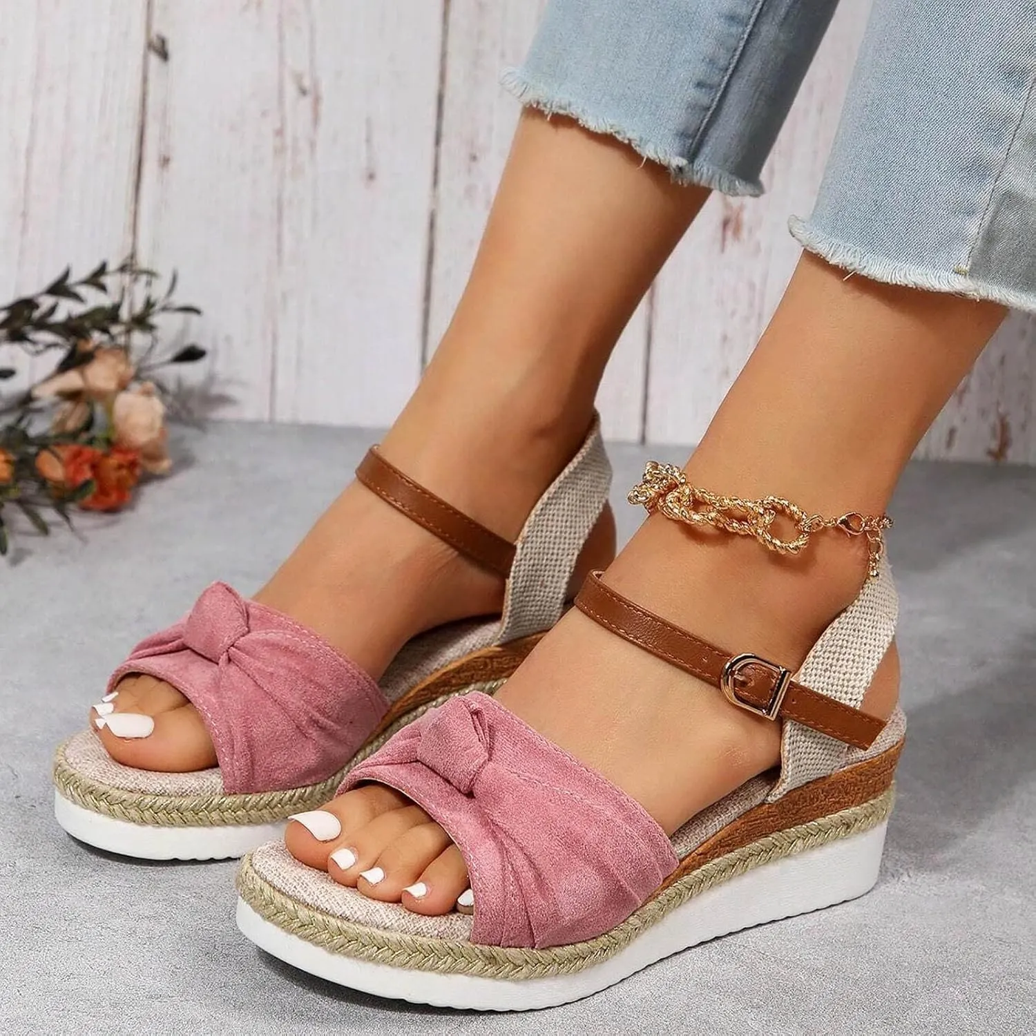 Dheva-C Orthopedic Wedge Sandals for Women Summer Dressy 2024 Open Toe Ankle Strap Platform Slip on Sandals Casual Strappy Low Wedges Sandals Beach Sandals Dress Shoes Comfortable Outdoor Shoes