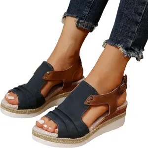Dheva-C Orthopedic Wedge Sandals for Women Summer Dressy 2024 Open Toe Ankle Strap Platform Slip on Sandals Casual Strappy Low Wedges Sandals Beach Sandals Dress Shoes Comfortable Outdoor Shoes