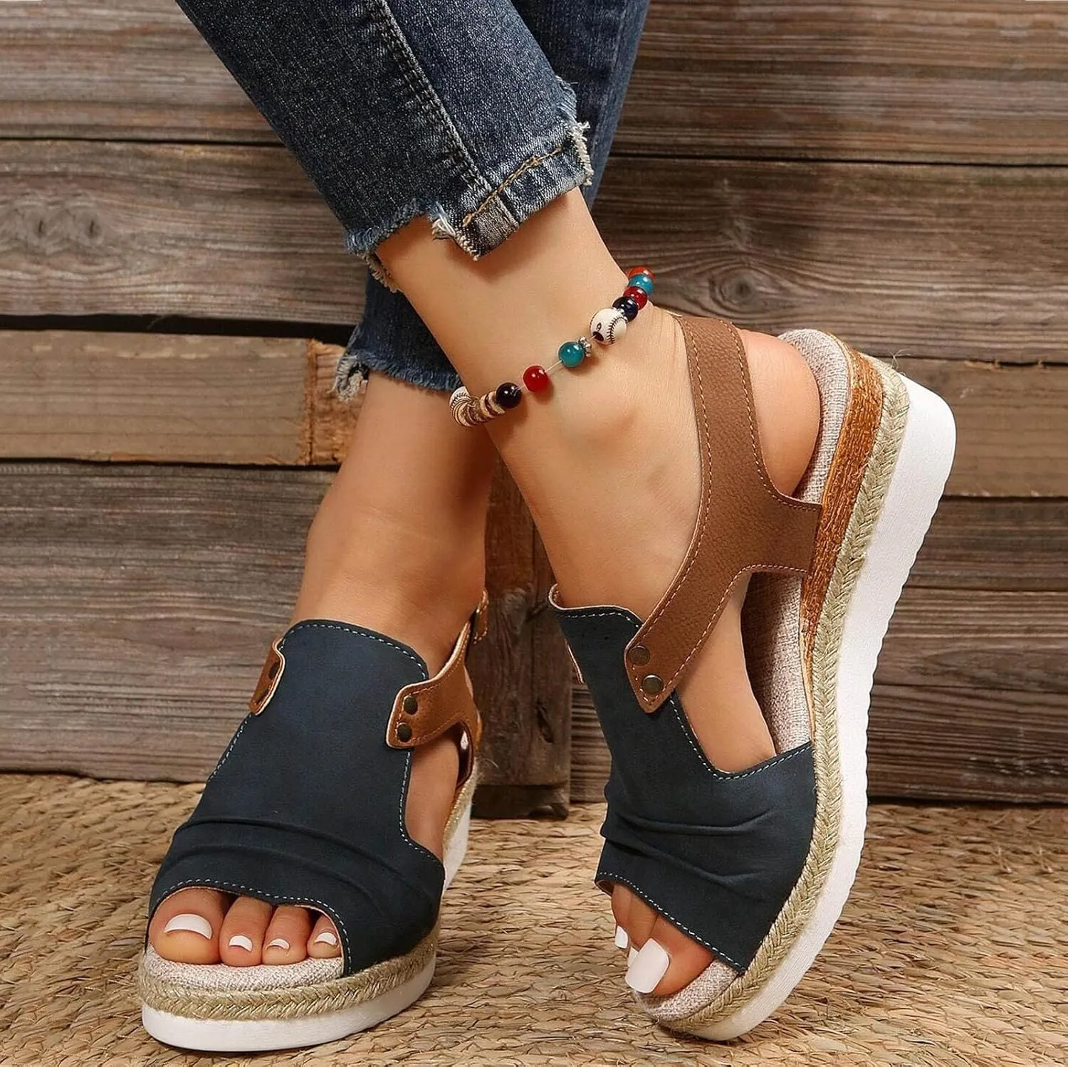 Dheva-C Orthopedic Wedge Sandals for Women Summer Dressy 2024 Open Toe Ankle Strap Platform Slip on Sandals Casual Strappy Low Wedges Sandals Beach Sandals Dress Shoes Comfortable Outdoor Shoes