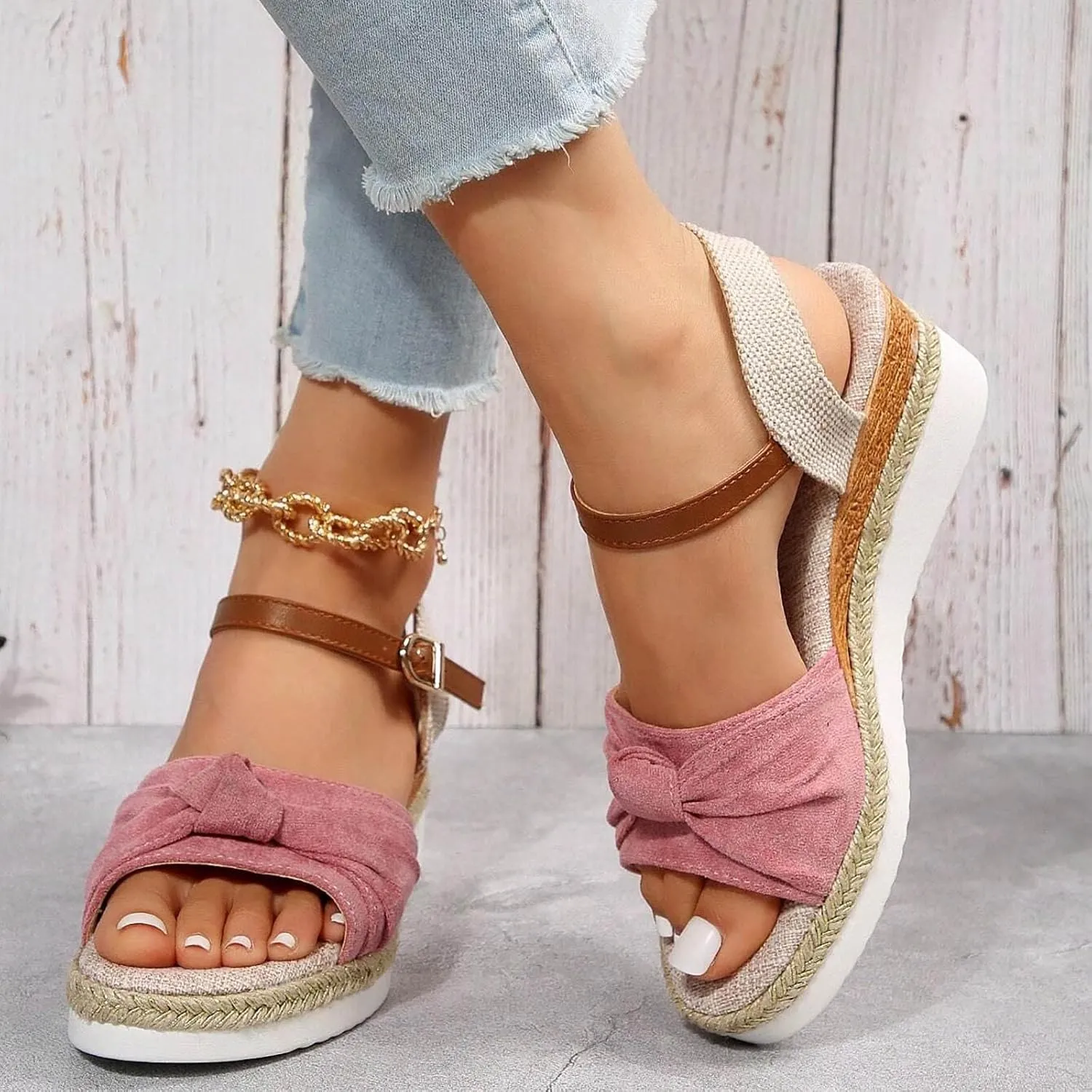 Dheva-C Orthopedic Wedge Sandals for Women Summer Dressy 2024 Open Toe Ankle Strap Platform Slip on Sandals Casual Strappy Low Wedges Sandals Beach Sandals Dress Shoes Comfortable Outdoor Shoes